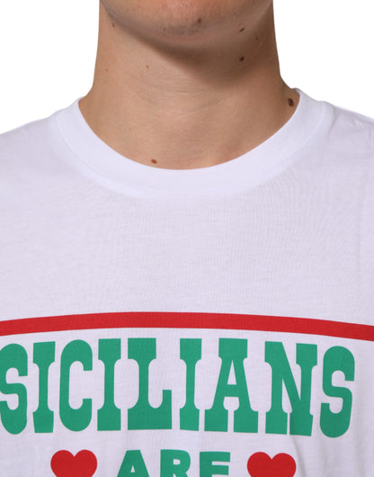 Dolce &amp; Gabbana – Weißes Baumwoll-T-Shirt mit Rundhalsausschnitt und grafischem Print