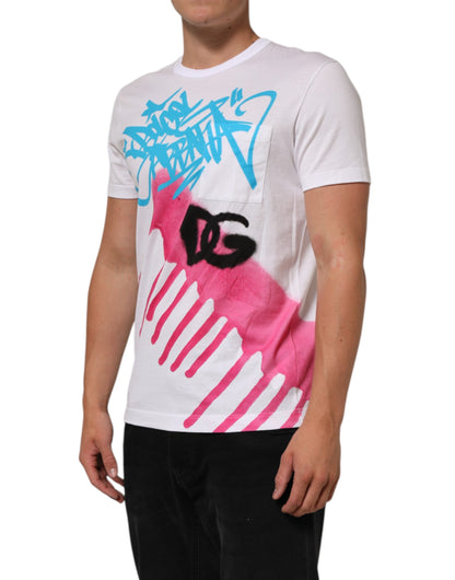 Dolce &amp; Gabbana – Weißes Baumwoll-T-Shirt mit Rundhalsausschnitt und grafischem Print