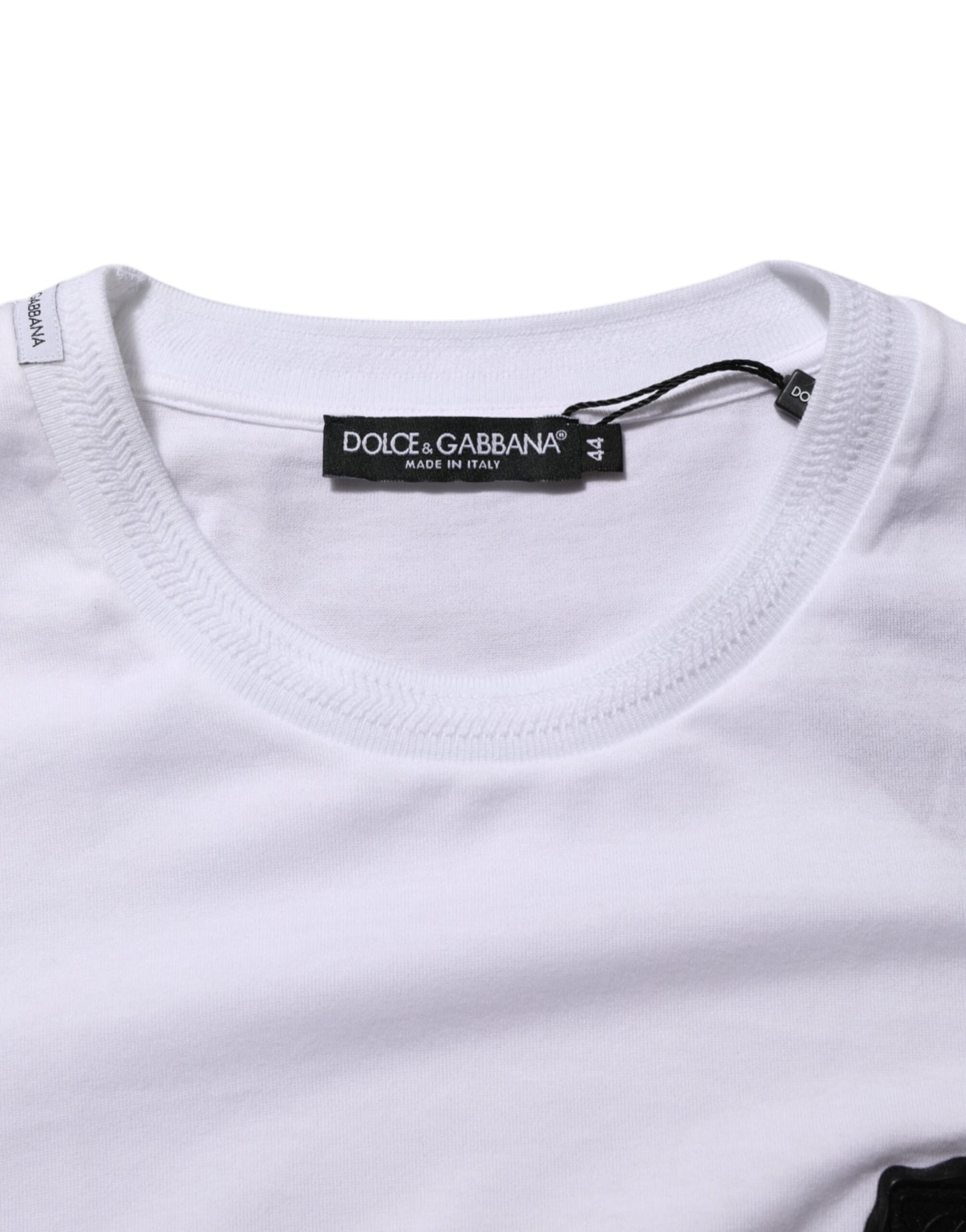 Dolce &amp; Gabbana – Weißes Baumwoll-T-Shirt mit Rundhalsausschnitt und Logo-Patch