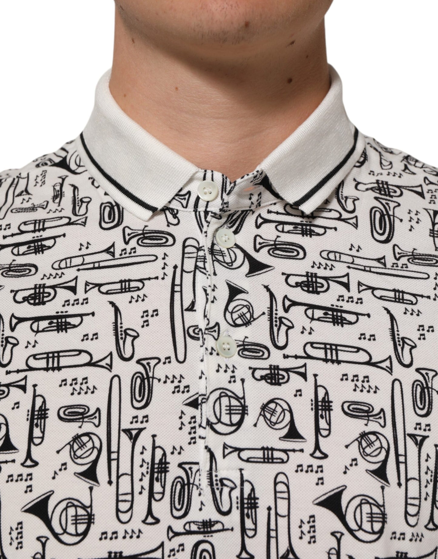 Dolce &amp; Gabbana – Weißes Poloshirt mit Kragen und Musikdruck