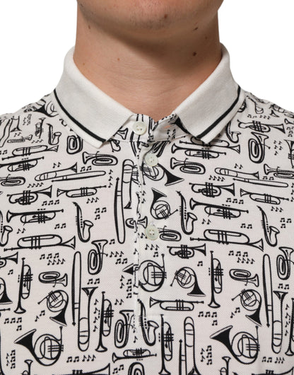 Dolce &amp; Gabbana – Weißes Poloshirt mit Kragen und Musikdruck