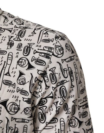 Dolce &amp; Gabbana – Weißes Poloshirt mit Kragen und Musikdruck