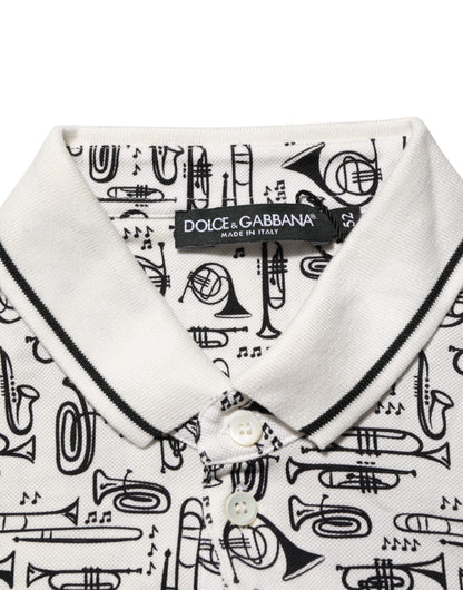 Dolce &amp; Gabbana – Weißes Poloshirt mit Kragen und Musikdruck