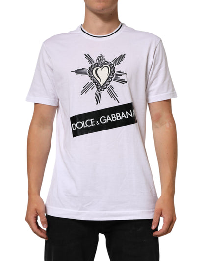 Dolce &amp; Gabbana – Weißes, kurzärmliges T-Shirt mit Sacred Heart-Print für Herren