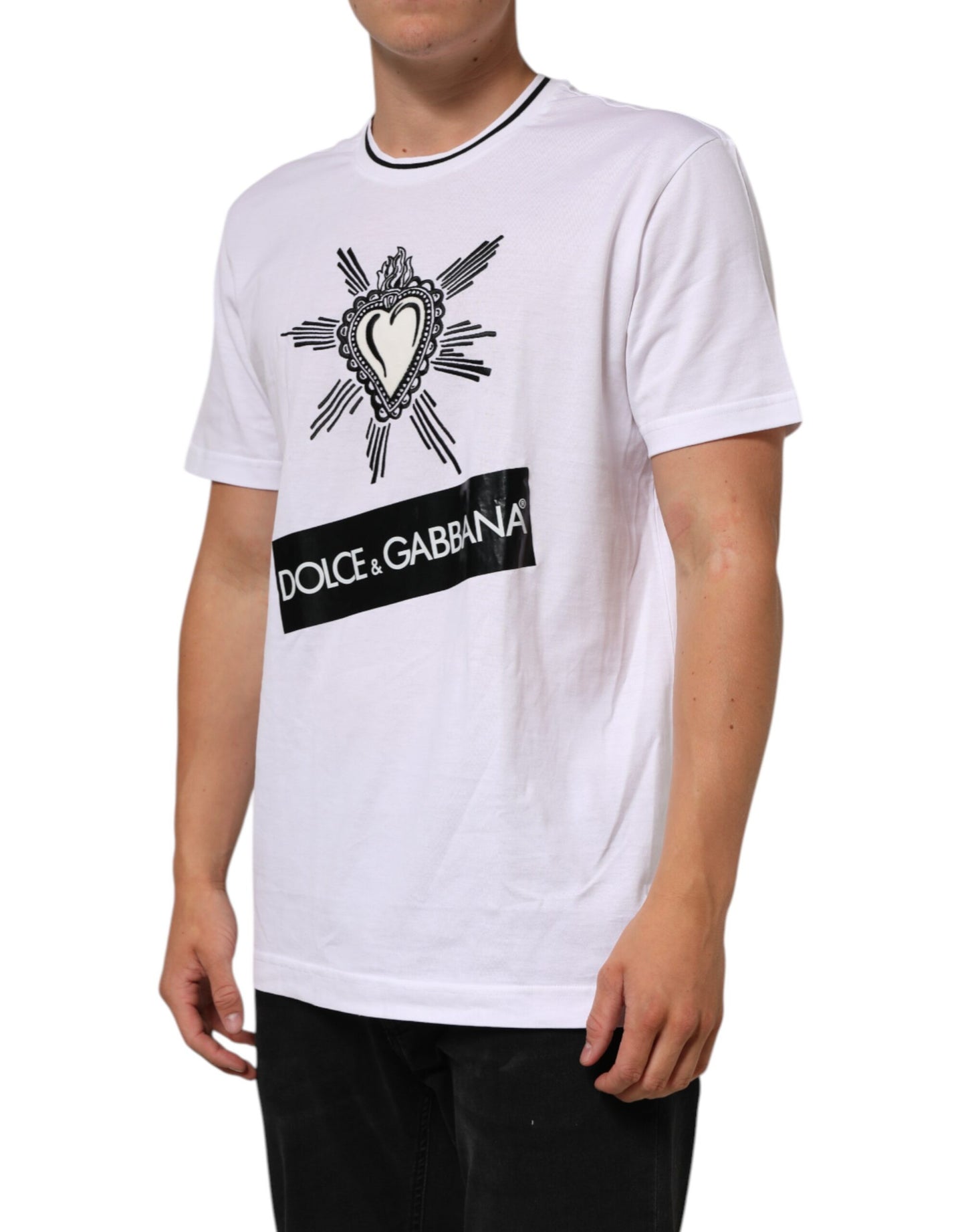 Dolce &amp; Gabbana – Weißes, kurzärmliges T-Shirt mit Sacred Heart-Print für Herren