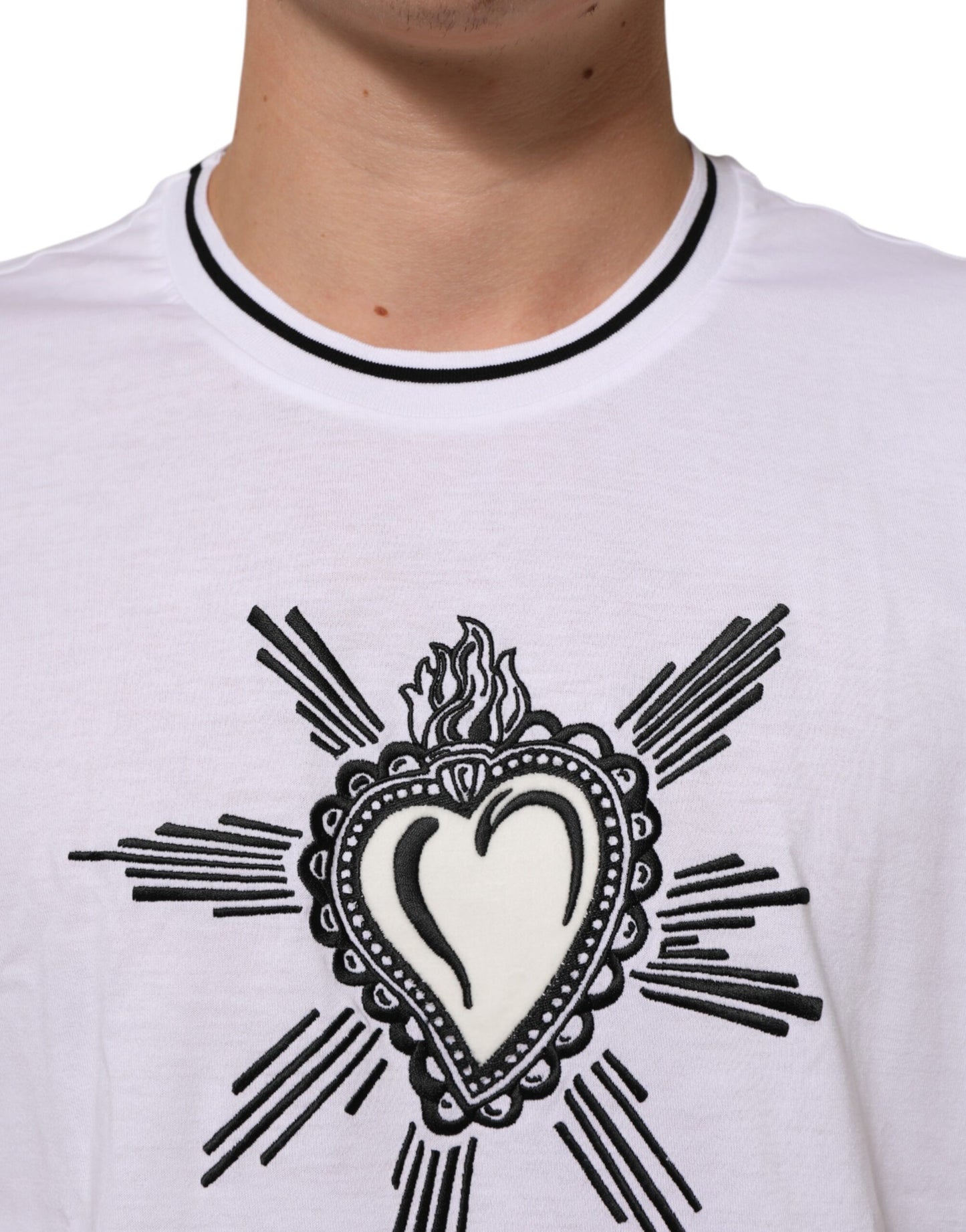 Dolce &amp; Gabbana – Weißes, kurzärmliges T-Shirt mit Sacred Heart-Print für Herren