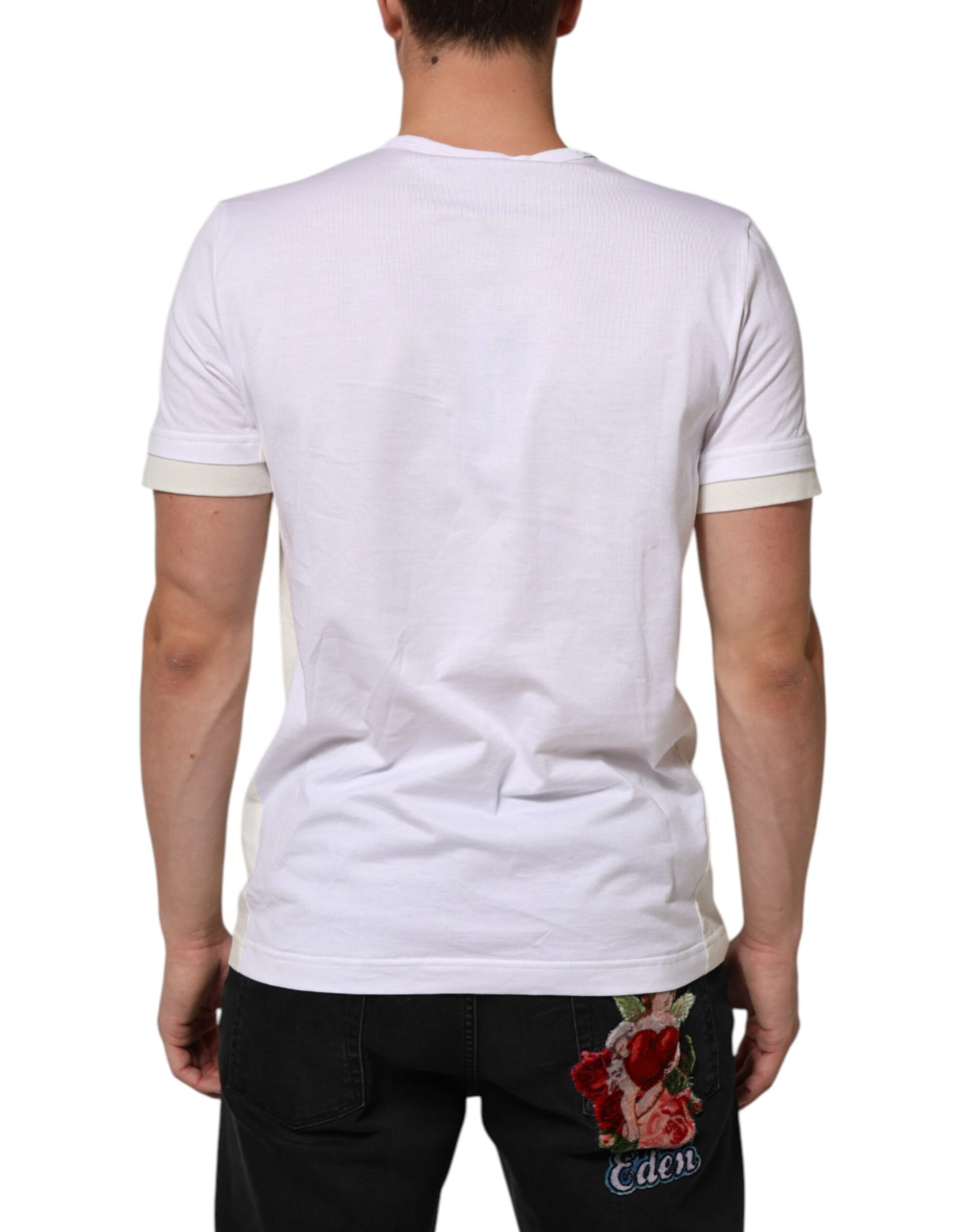 Dolce &amp; Gabbana – Weißes Herren-T-Shirt mit kurzen Ärmeln und Tasche aus Baumwolle