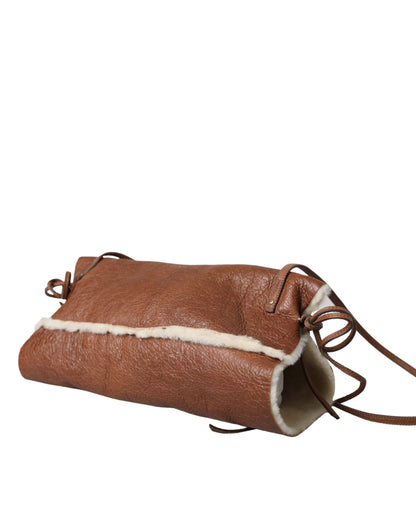 Miu Miu Braunes Lederfell-Innenfutter, Nackenband, Winterfleece-Handwärmer