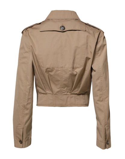 Dolce & Gabbana Beige Cotton Button Up Fitted Cropped Jacket