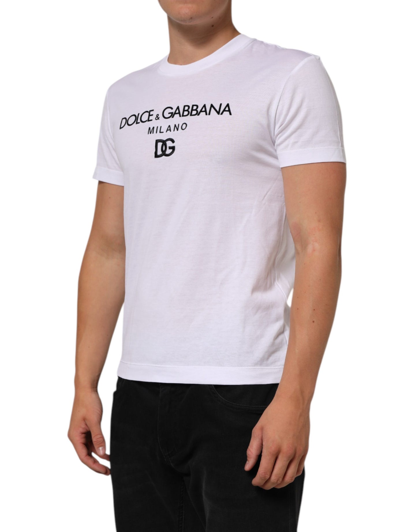 Dolce &amp; Gabbana – Weißes T-Shirt aus Baumwolle mit Rundhalsausschnitt und Logo-Print für Herren
