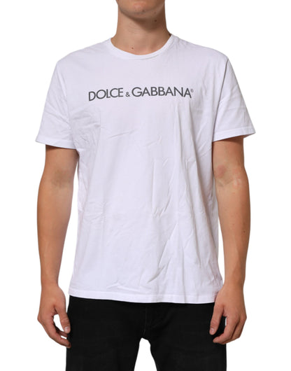 Dolce &amp; Gabbana – Weißes Baumwoll-T-Shirt mit Rundhalsausschnitt und Logo-Print