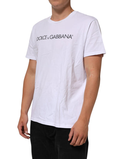 Dolce &amp; Gabbana – Weißes Baumwoll-T-Shirt mit Rundhalsausschnitt und Logo-Print