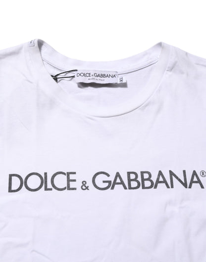 Dolce &amp; Gabbana – Weißes Baumwoll-T-Shirt mit Rundhalsausschnitt und Logo-Print
