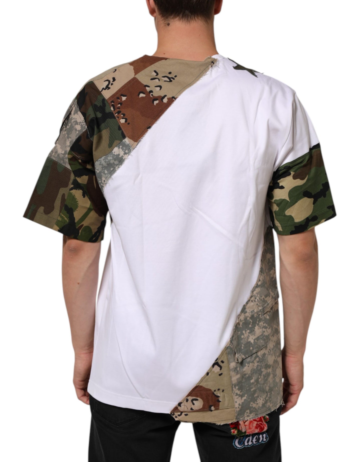 Dolce &amp; Gabbana Weißes Camouflage-Patckwork-T-Shirt aus Baumwolle für Herren