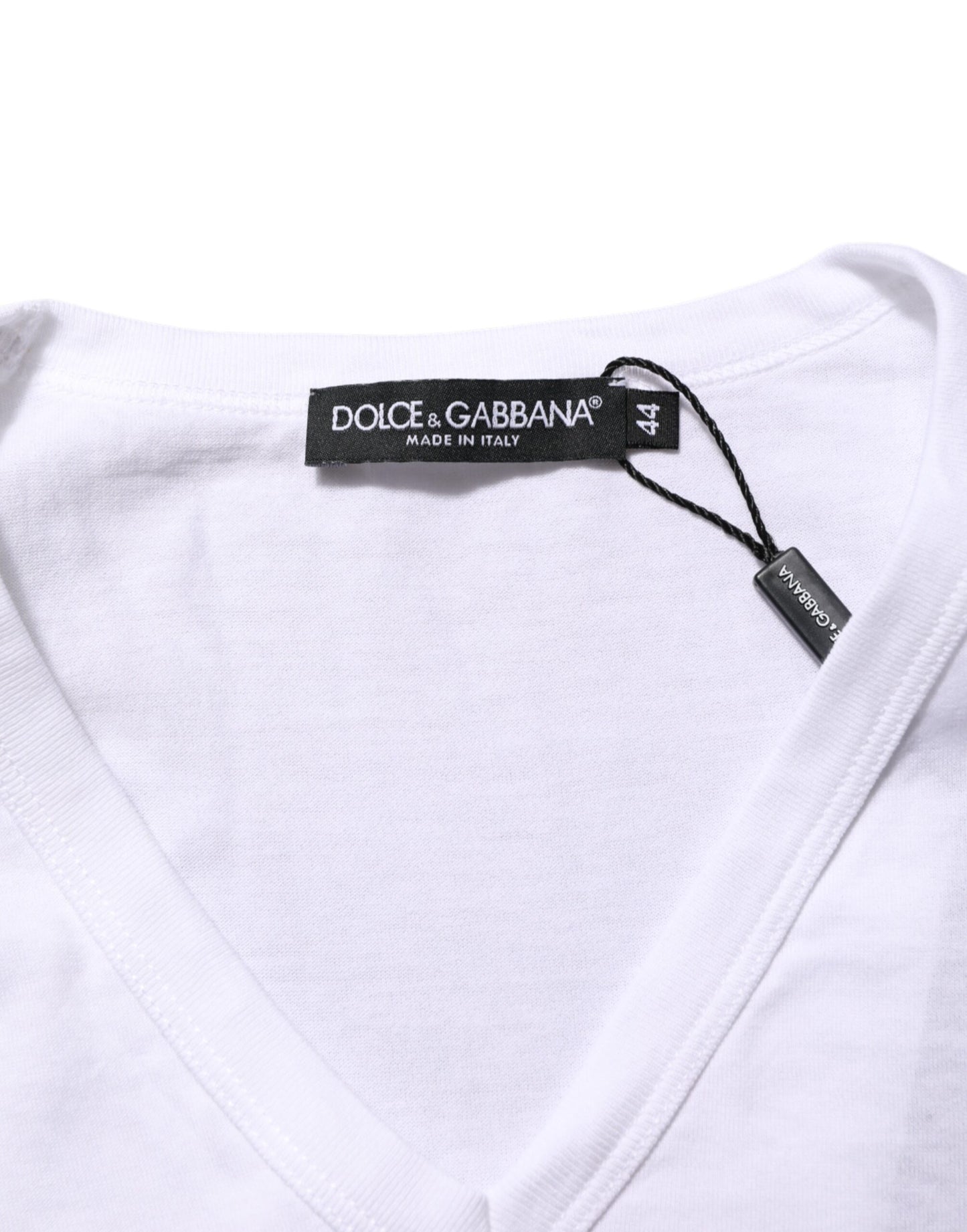 Dolce &amp; Gabbana – Weißes T-Shirt aus Baumwolle mit V-Ausschnitt und kurzen Ärmeln