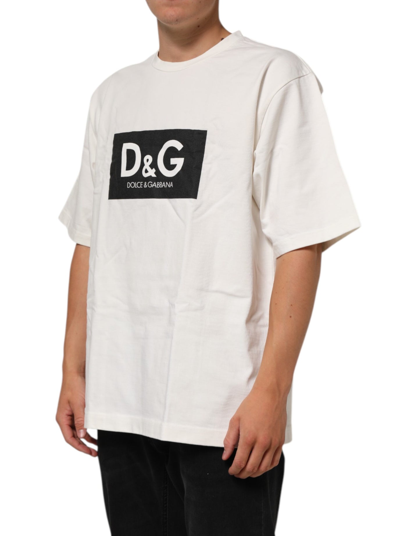 Dolce &amp; Gabbana – Weißes Herren-T-Shirt aus Baumwolle mit Rundhalsausschnitt und Logodruck