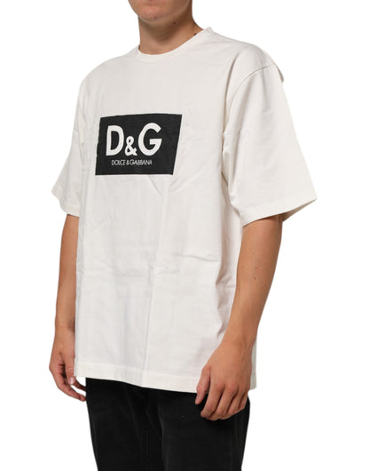 Dolce &amp; Gabbana – Weißes Herren-T-Shirt aus Baumwolle mit Rundhalsausschnitt und Logodruck
