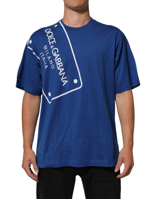 Dolce & Gabbana – Blaues Herren-T-Shirt aus Baumwolle mit Rundhalsausschnitt und Logodruck