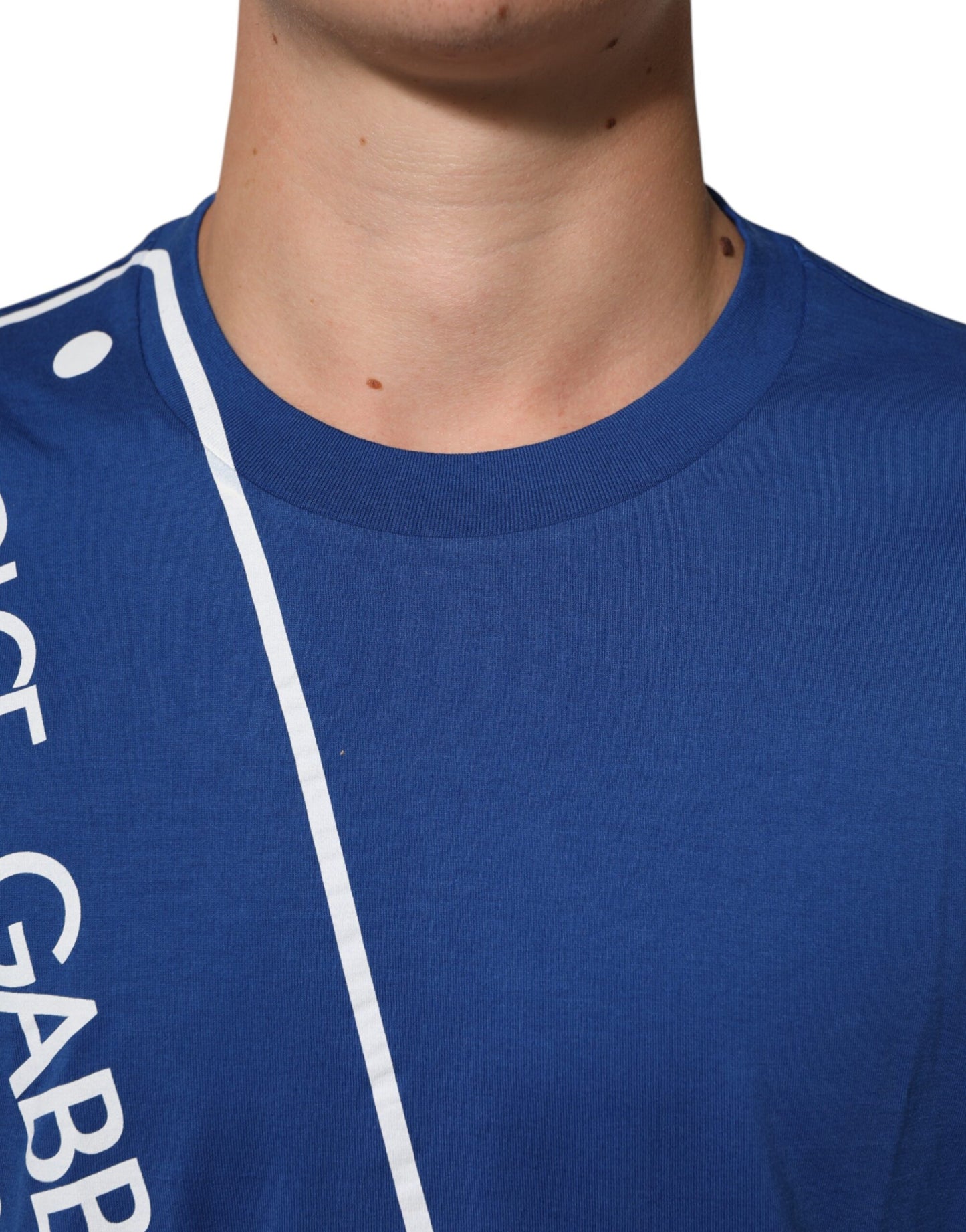 Dolce &amp; Gabbana – Blaues Herren-T-Shirt aus Baumwolle mit Rundhalsausschnitt und Logodruck