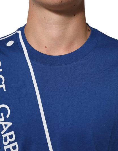 Dolce &amp; Gabbana – Blaues Herren-T-Shirt aus Baumwolle mit Rundhalsausschnitt und Logodruck
