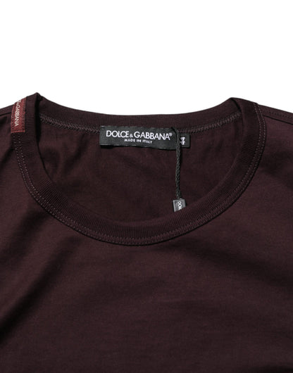 Dolce &amp; Gabbana – Braunes T-Shirt aus Baumwolle mit Rundhalsausschnitt und Logo-Plakette