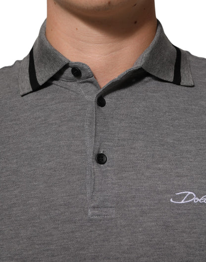 Dolce &amp; Gabbana – Graues Poloshirt mit Logo-Stickerei und Kragen