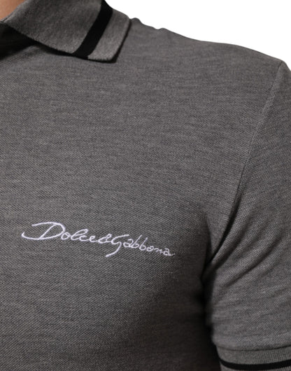 Dolce &amp; Gabbana – Graues Poloshirt mit Logo-Stickerei und Kragen