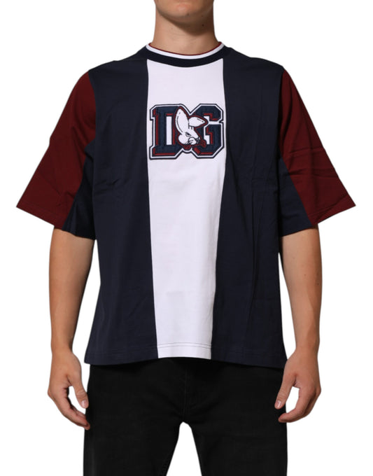 Dolce & Gabbana Mehrfarbig gestreiftes Herren-T-Shirt aus Baumwolle mit Rundhalsausschnitt
