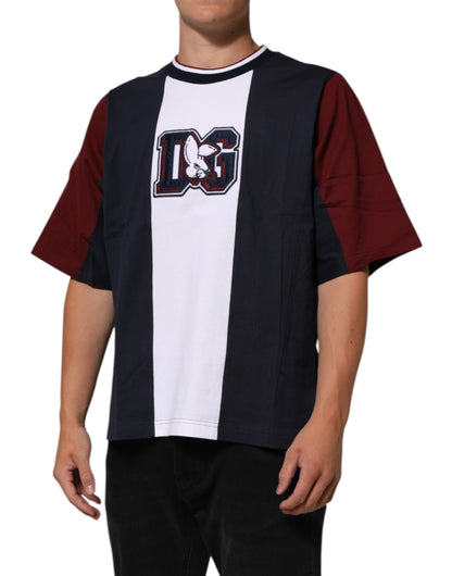 تي شيرت رجالي قطني مخطط متعدد الألوان من دولتشي آند غابانا برقبة دائرية