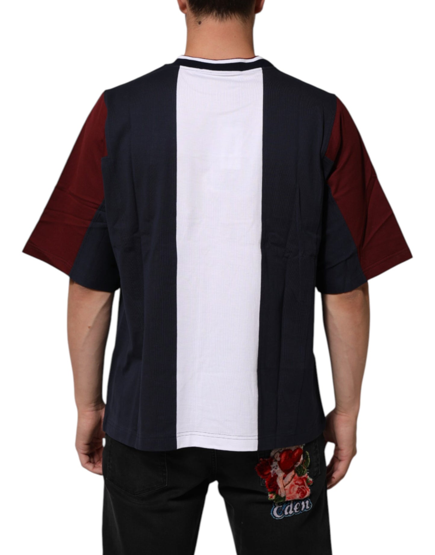 تي شيرت رجالي قطني مخطط متعدد الألوان من دولتشي آند غابانا برقبة دائرية