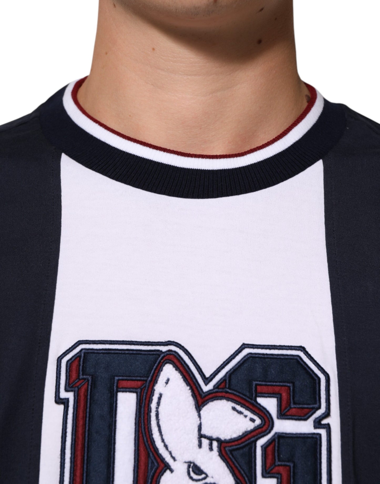 تي شيرت رجالي قطني مخطط متعدد الألوان من دولتشي آند غابانا برقبة دائرية