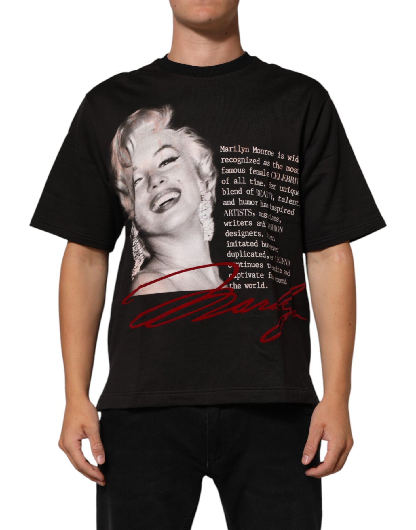 Dolce &amp; Gabbana Schwarzes Marilyn Monroe Baumwoll-T-Shirt mit Rundhalsausschnitt