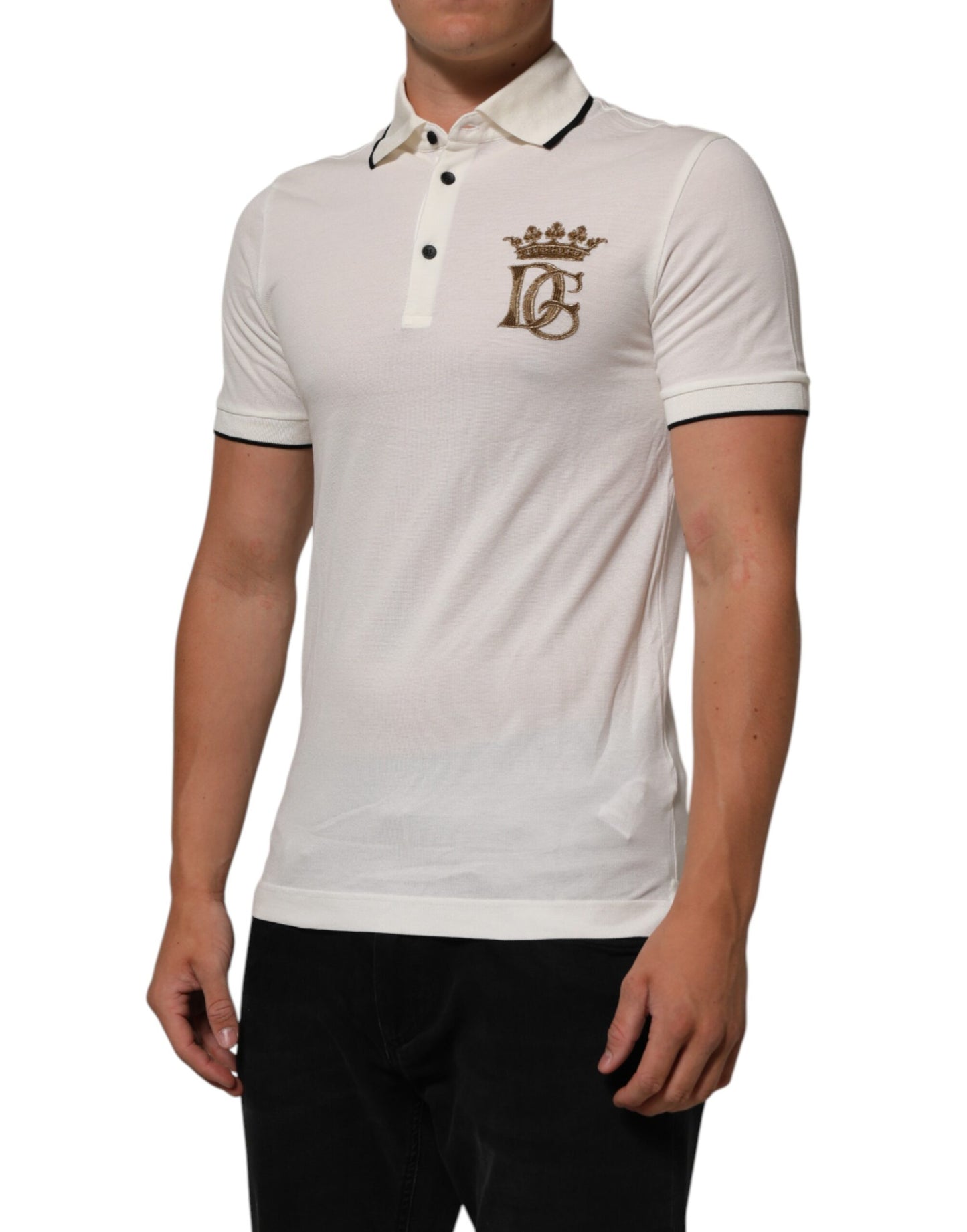 Dolce &amp; Gabbana – Weißes Poloshirt aus Baumwolle mit Logostickerei