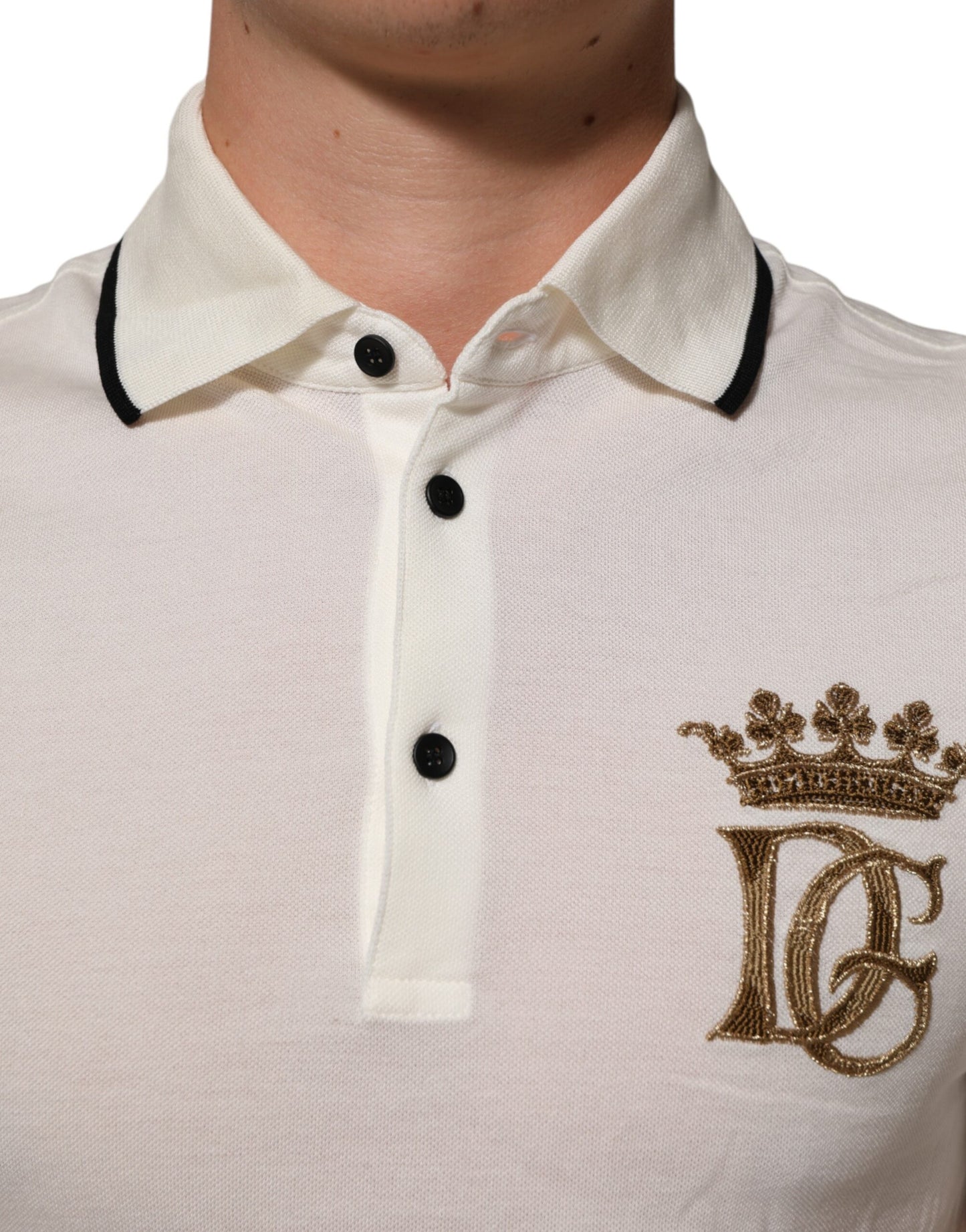 Dolce &amp; Gabbana – Weißes Poloshirt aus Baumwolle mit Logostickerei