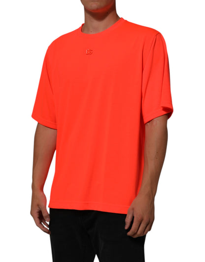 Dolce &amp; Gabbana Neonorange Polyester Herren T-Shirt mit Rundhalsausschnitt