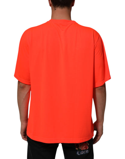 Dolce &amp; Gabbana Neonorange Polyester Herren T-Shirt mit Rundhalsausschnitt