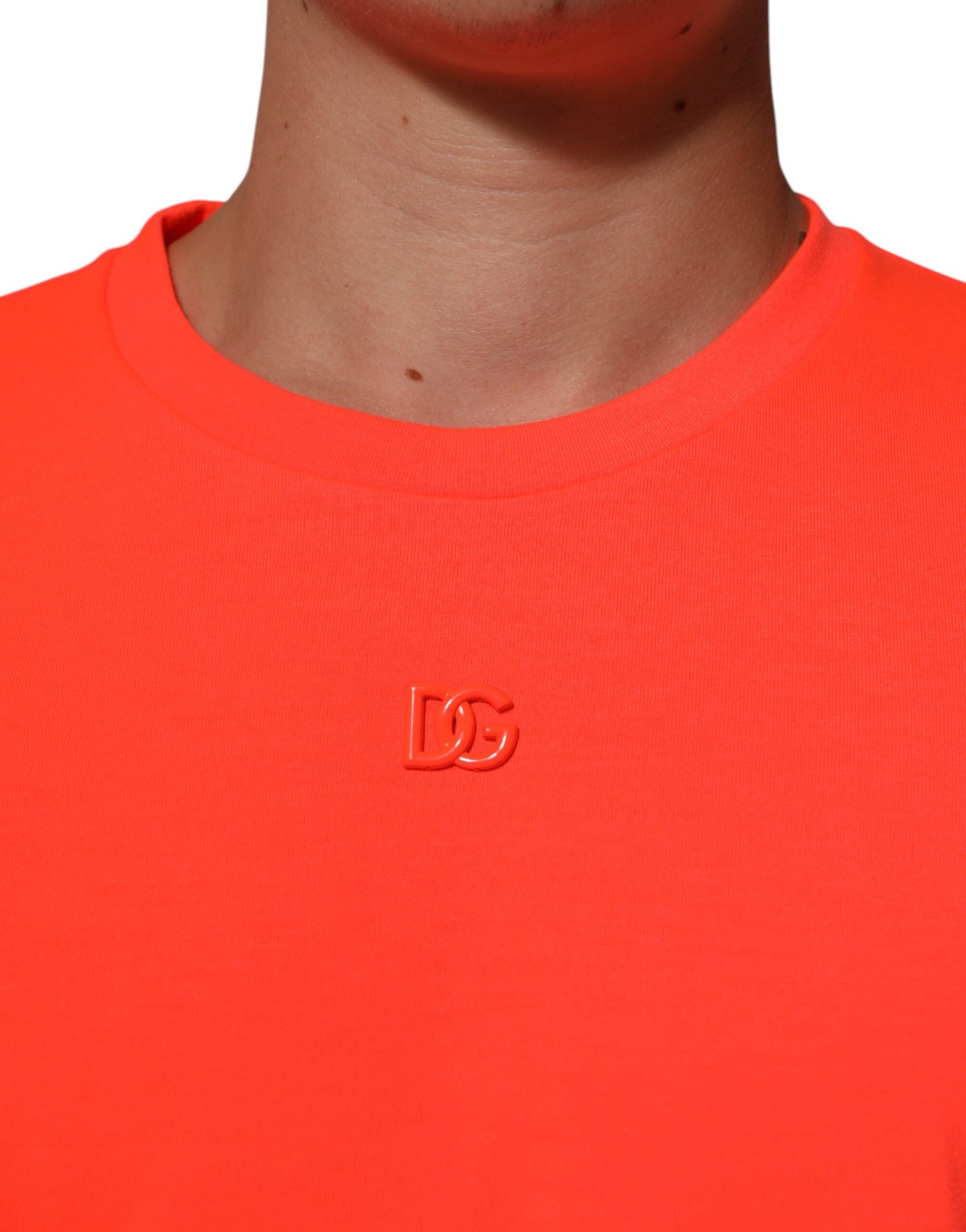 Dolce &amp; Gabbana Neonorange Polyester Herren T-Shirt mit Rundhalsausschnitt
