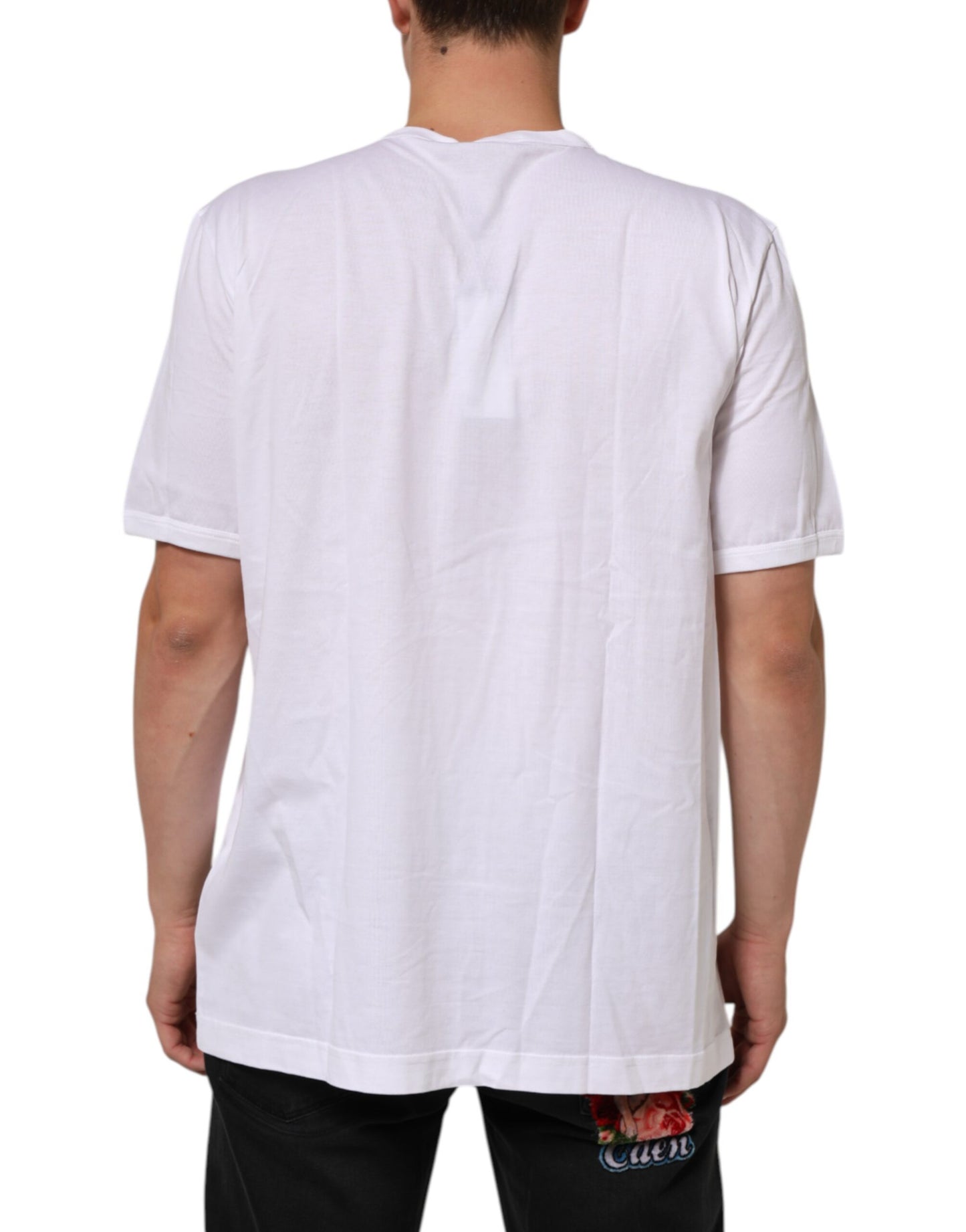 Dolce &amp; Gabbana – Weißes T-Shirt aus Baumwolle mit V-Ausschnitt und kurzen Ärmeln
