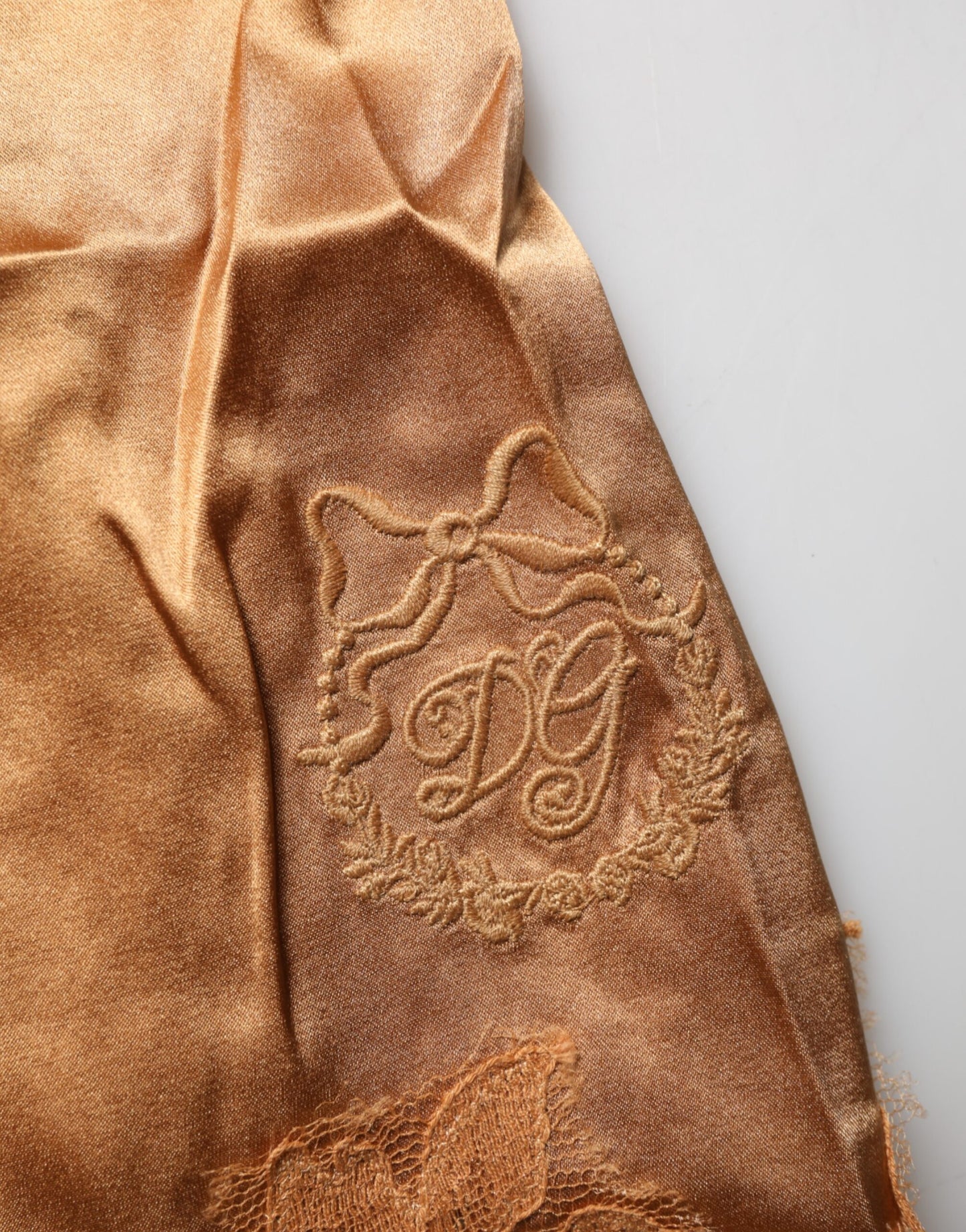 Dolce &amp; Gabbana – Tanktop aus Seidensatin mit Blumenspitze in Braun