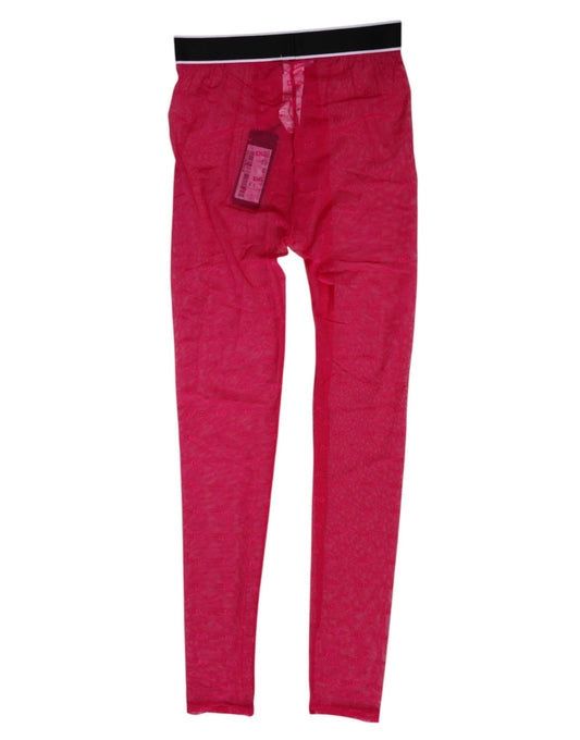 Dolce & Gabbana Fuchsia Nylon Logo Lace Leggings Pants Underwear