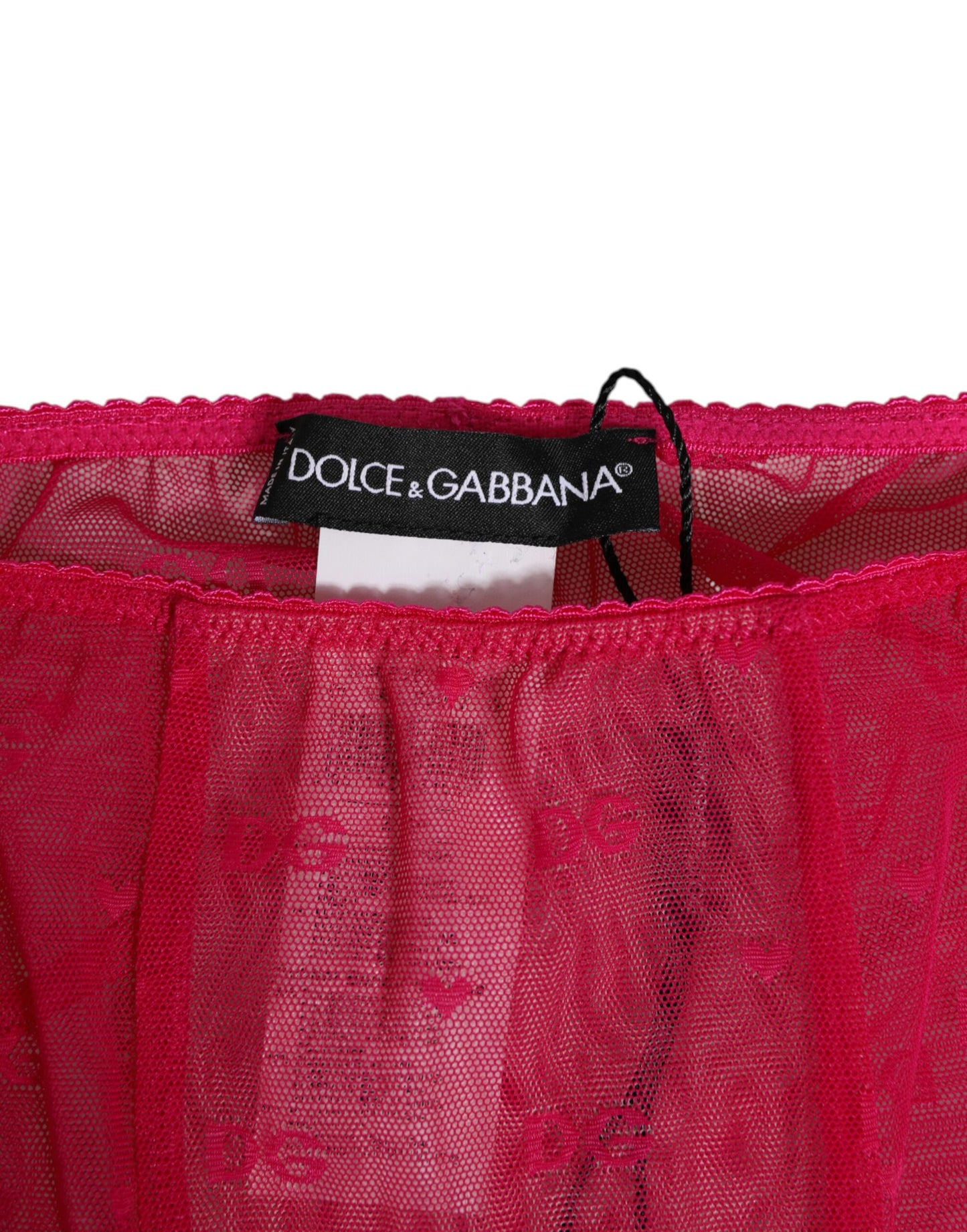 Dolce &amp; Gabbana – Enge Midihose aus Spitze mit Logo in Fuchsia
