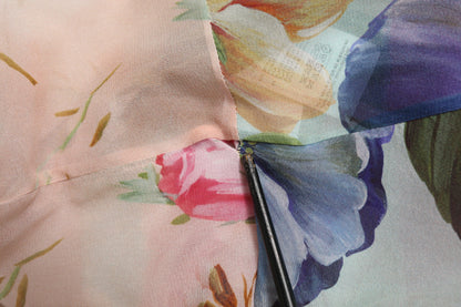 Dolce &amp; Gabbana, mehrfarbiges Seidentop mit Ascot-Kragen und Blumen-Patchwork