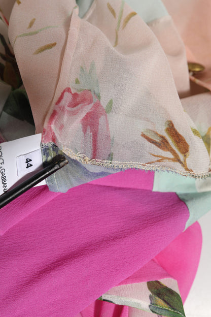Dolce &amp; Gabbana, mehrfarbiges Seidentop mit Ascot-Kragen und Blumen-Patchwork