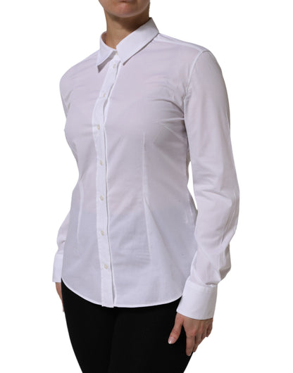 Dolce & Gabbana White Cotton Collared Buttoned Dress Shirt Top