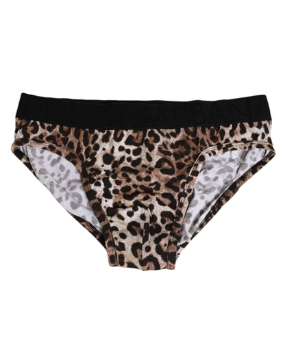 Dolce &amp; Gabbana – Braune Midi-Unterhose aus Baumwolle mit Leopardenlogo
