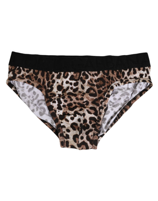 Dolce &amp; Gabbana – Braune Midi-Unterhose aus Baumwolle mit Leopardenlogo