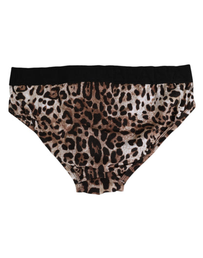 Dolce &amp; Gabbana – Braune Midi-Unterhose aus Baumwolle mit Leopardenlogo