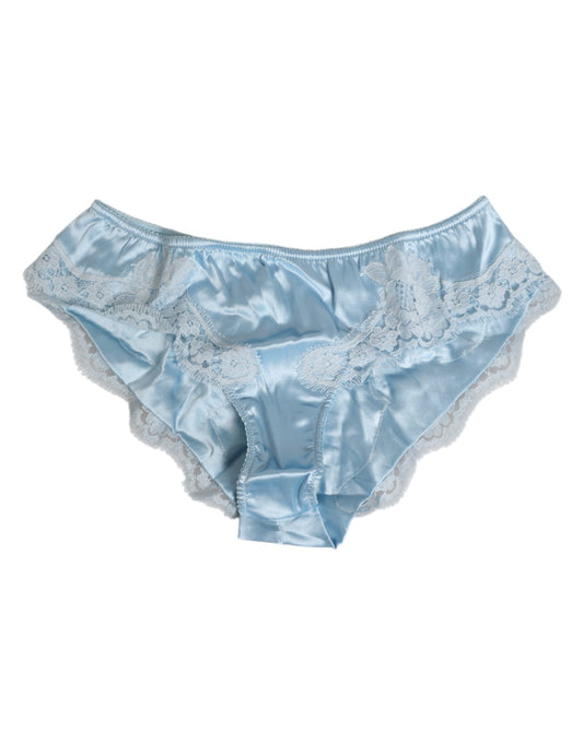 Dolce &amp; Gabbana – Slip aus himmelblauer Seidensatin-Spitze