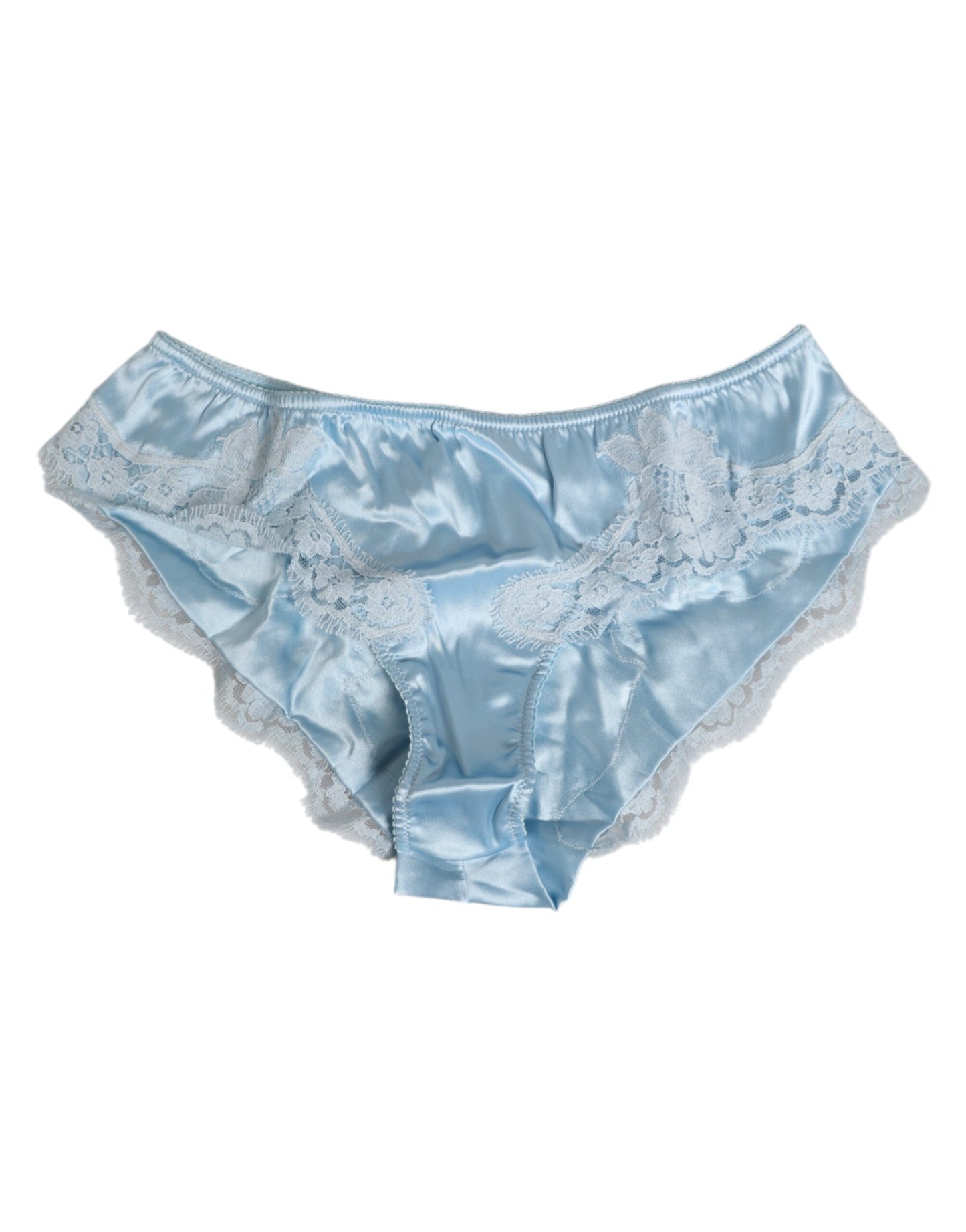 Dolce &amp; Gabbana – Slip aus himmelblauer Seidensatin-Spitze