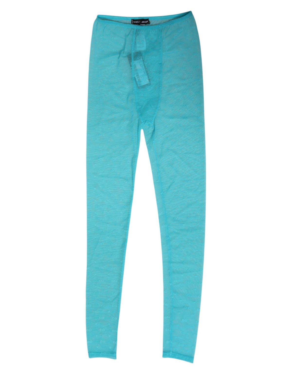 Dolce &amp; Gabbana Hellblaue Nylon-Leggings mit Logo und Spitze, Unterwäsche